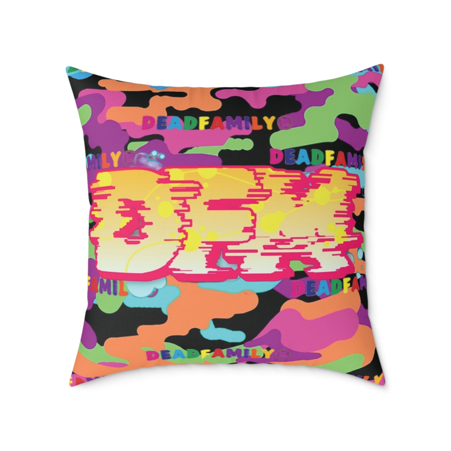 DEADFAMILY Camo Graff rainbow Square Poly Canvas Pillow