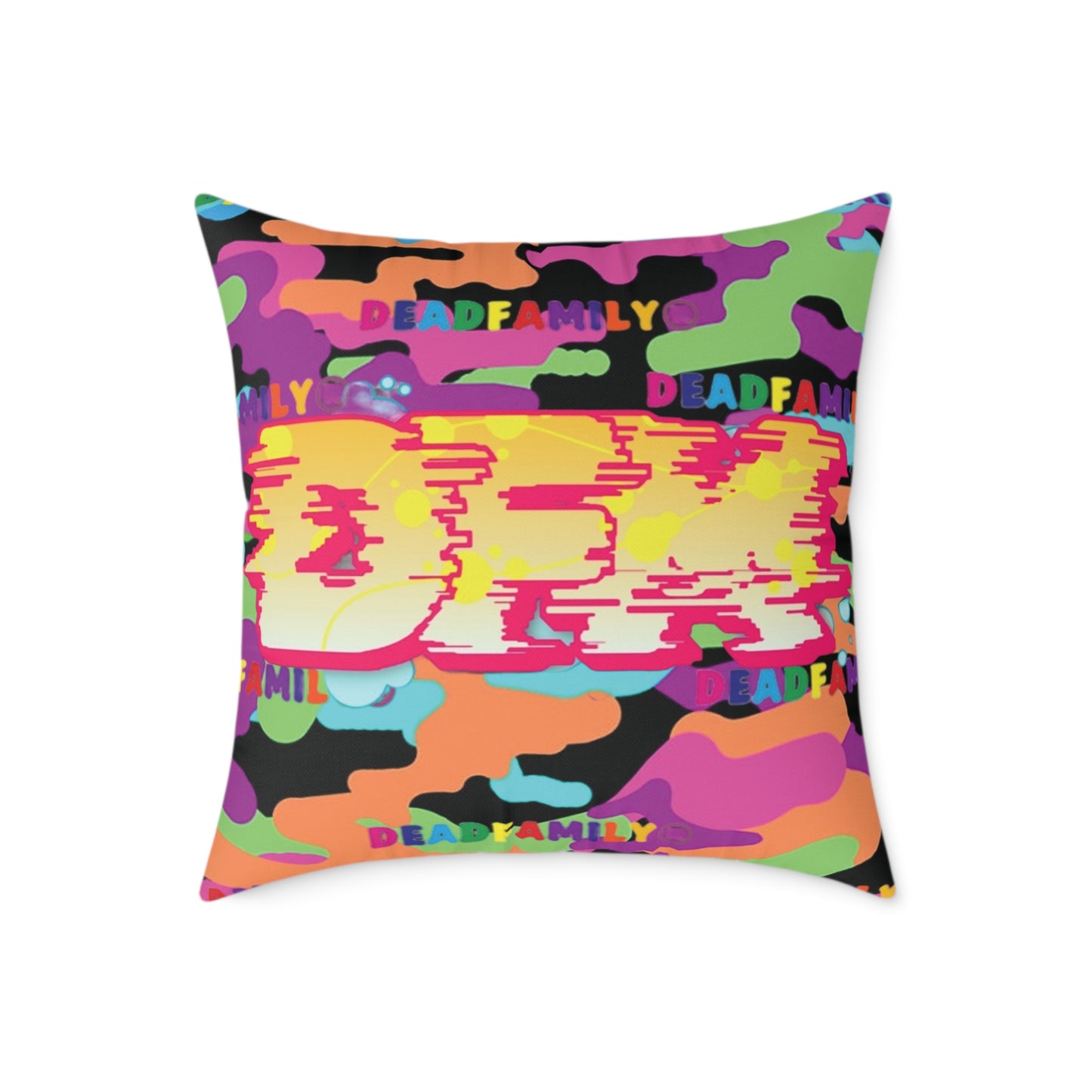 DEADFAMILY Camo Graff rainbow Square Poly Canvas Pillow