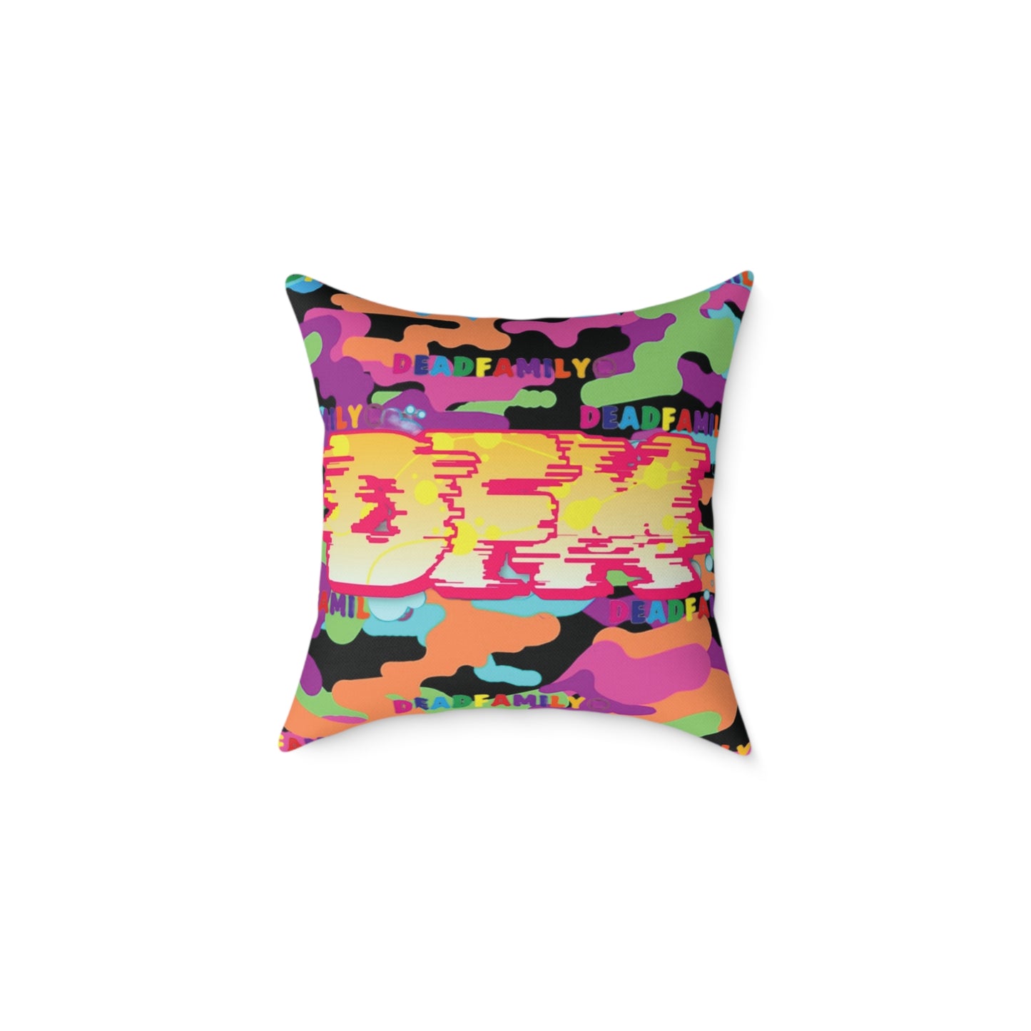 DEADFAMILY Camo Graff rainbow Square Poly Canvas Pillow