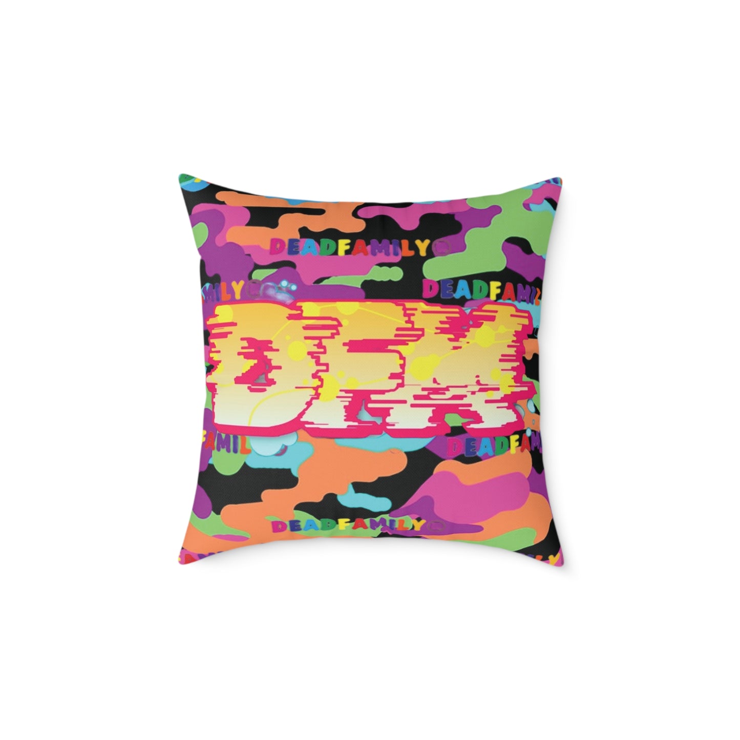 DEADFAMILY Camo Graff rainbow Square Poly Canvas Pillow