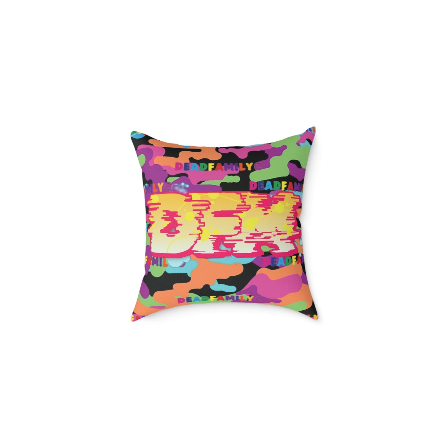 DEADFAMILY Camo Graff rainbow Square Poly Canvas Pillow