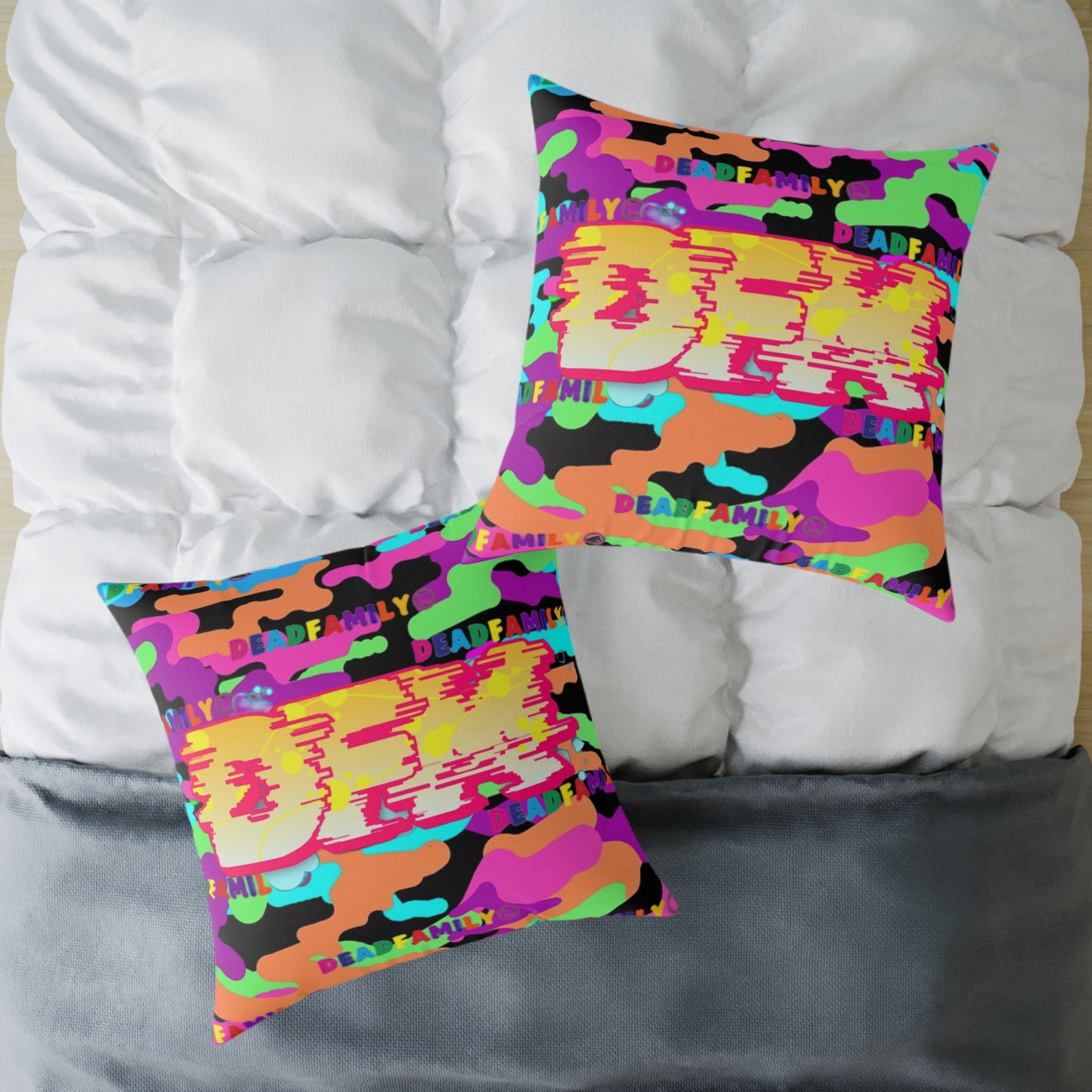 DEADfamily Camo Graff rainbow Square Poly Canvas Pillow