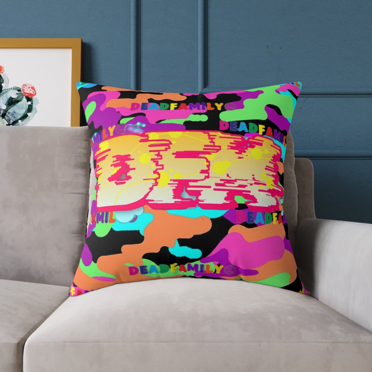 DEADfamily Camo Graff rainbow Square Poly Canvas Pillow