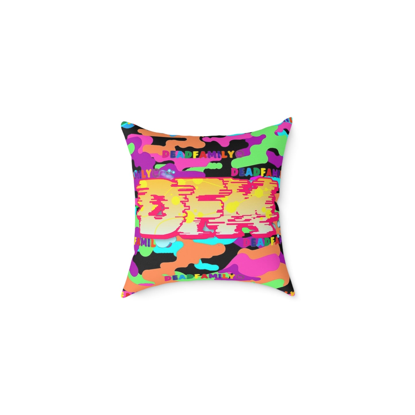 DEADfamily Camo Graff rainbow Square Poly Canvas Pillow