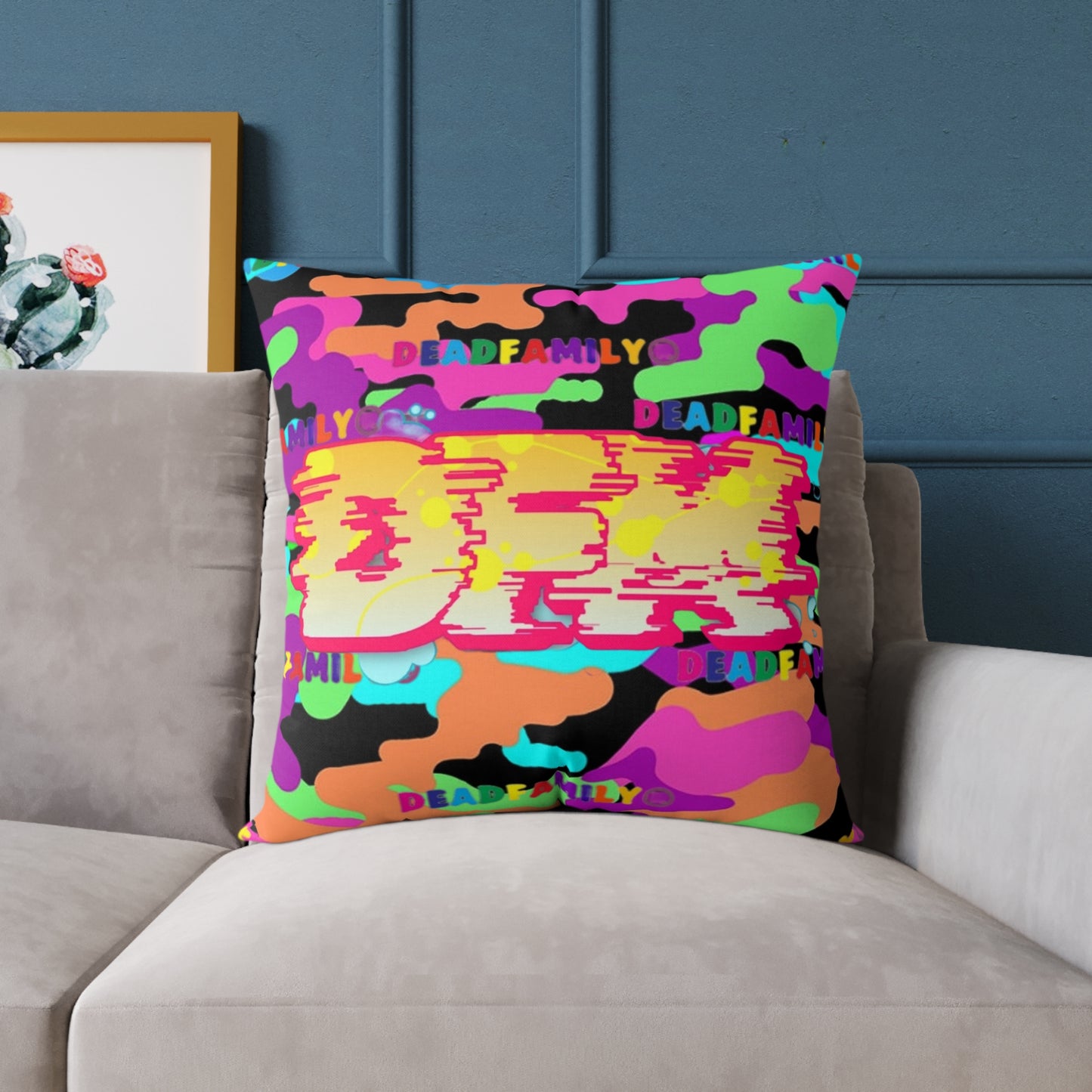 DEADfamily Camo Graff rainbow Square Poly Canvas Pillow