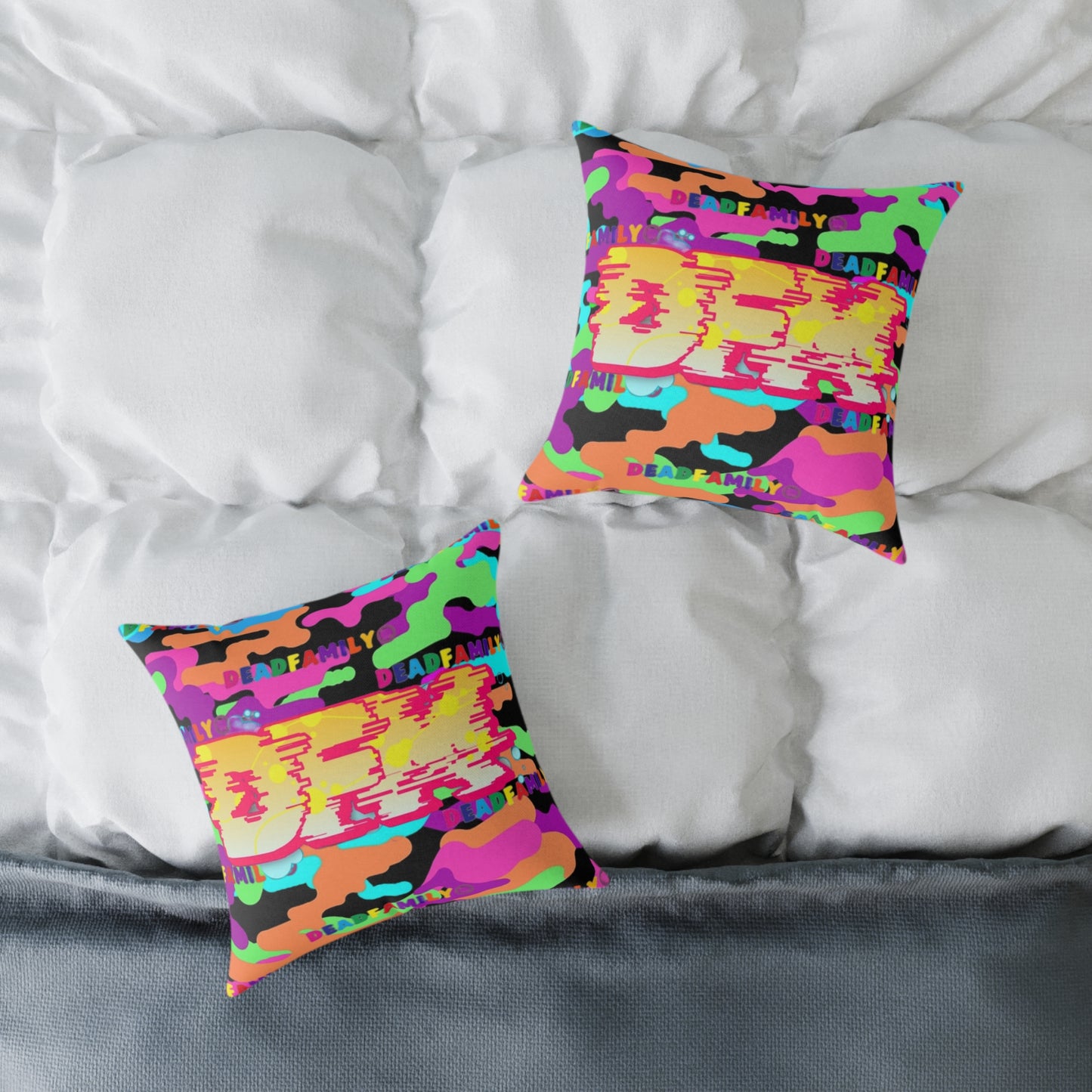 DEADfamily Camo Graff rainbow Square Poly Canvas Pillow