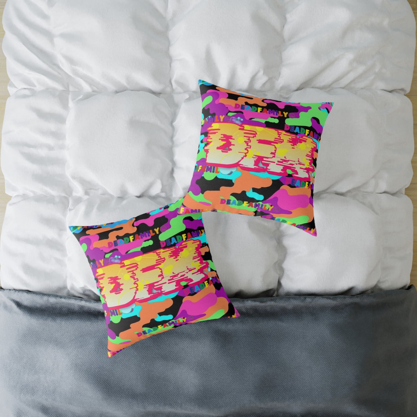 DEADfamily Camo Graff rainbow Square Poly Canvas Pillow