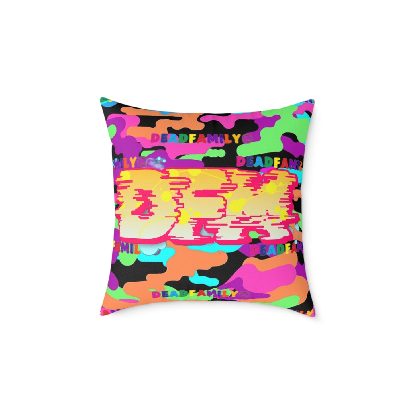 DEADfamily Camo Graff rainbow Square Poly Canvas Pillow