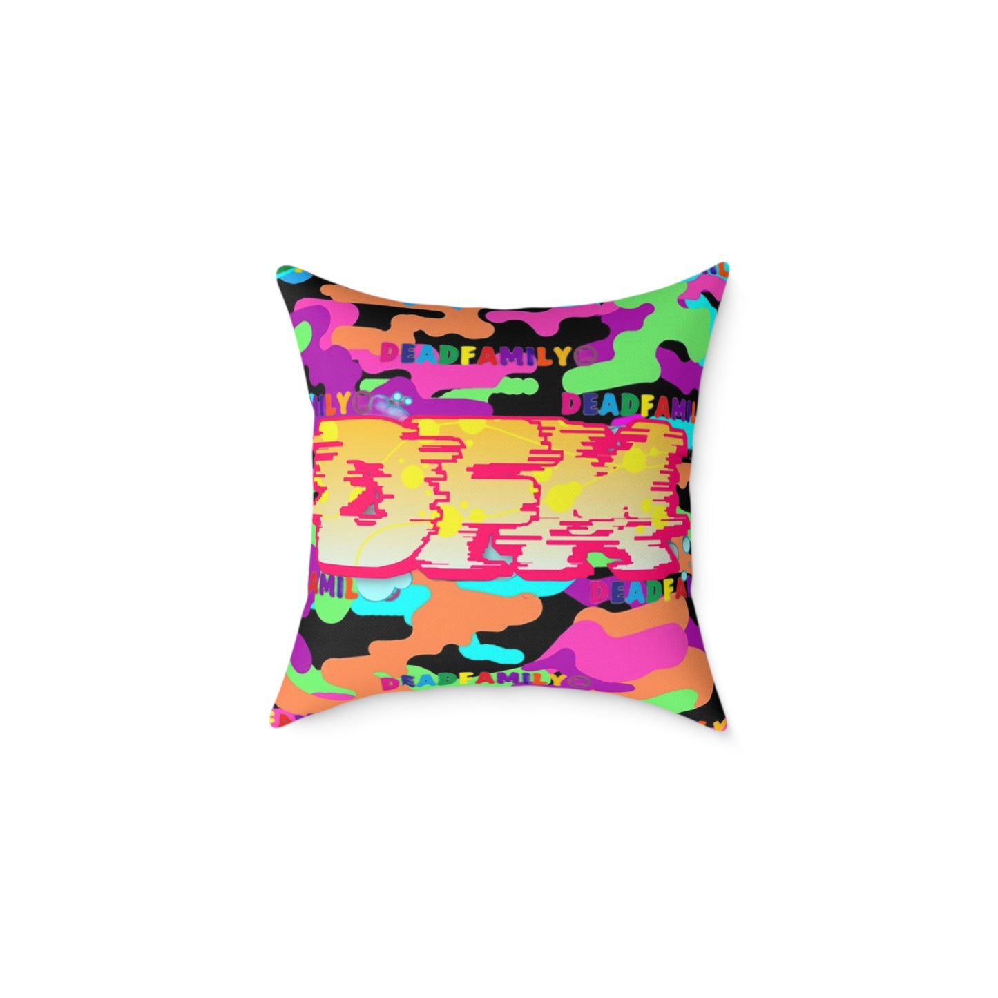 DEADfamily Camo Graff rainbow Square Poly Canvas Pillow