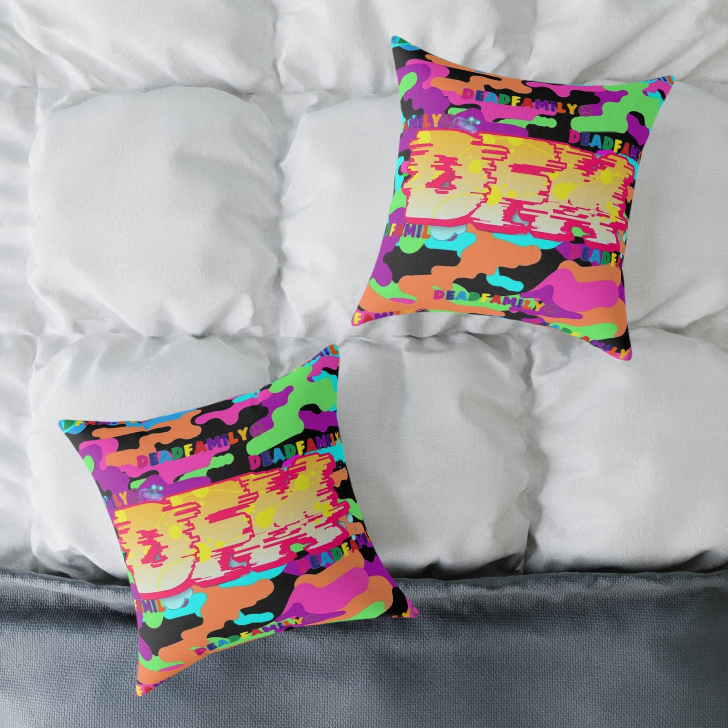 DEADfamily Camo Graff rainbow Square Poly Canvas Pillow