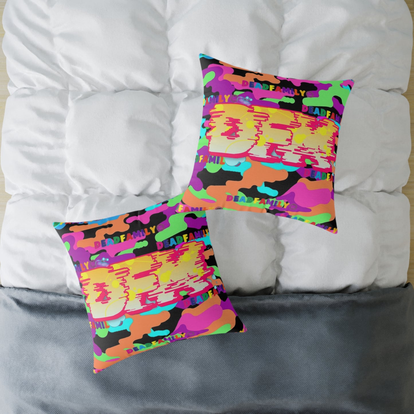 DEADfamily Camo Graff rainbow Square Poly Canvas Pillow