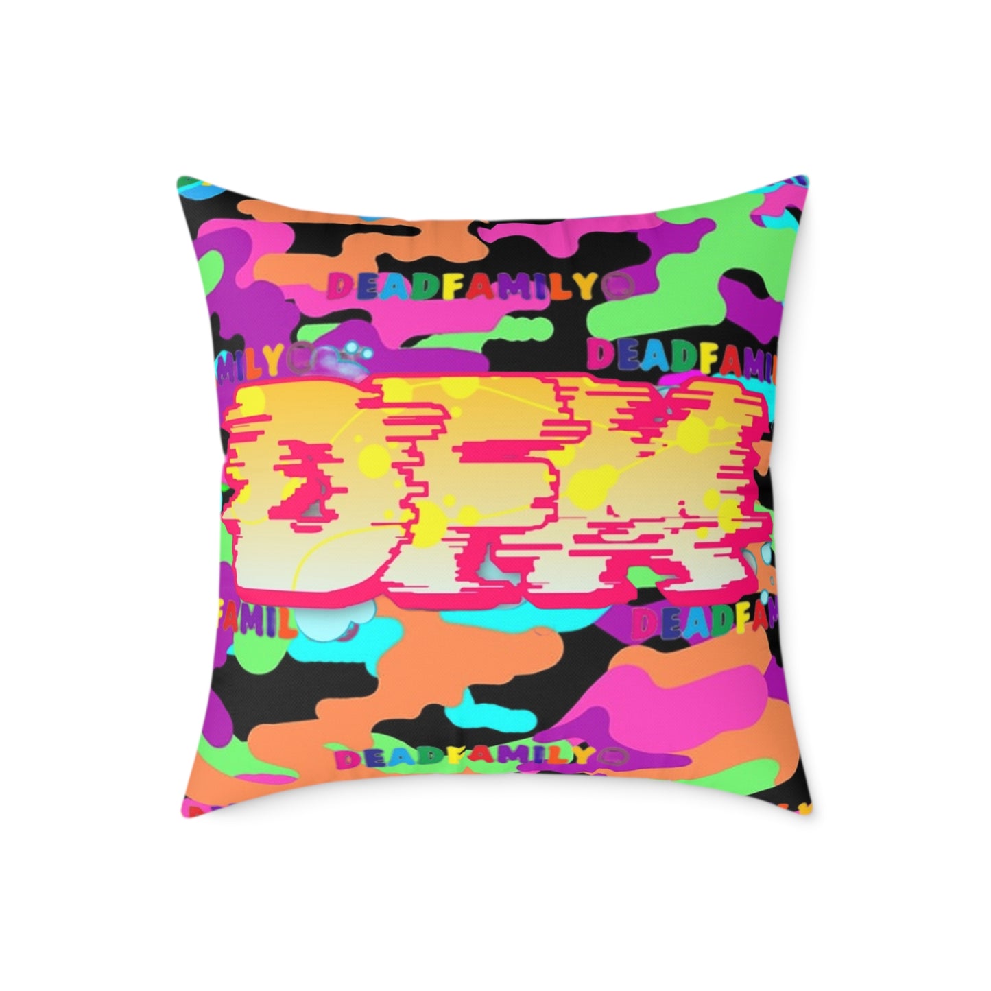 DEADfamily Camo Graff rainbow Square Poly Canvas Pillow