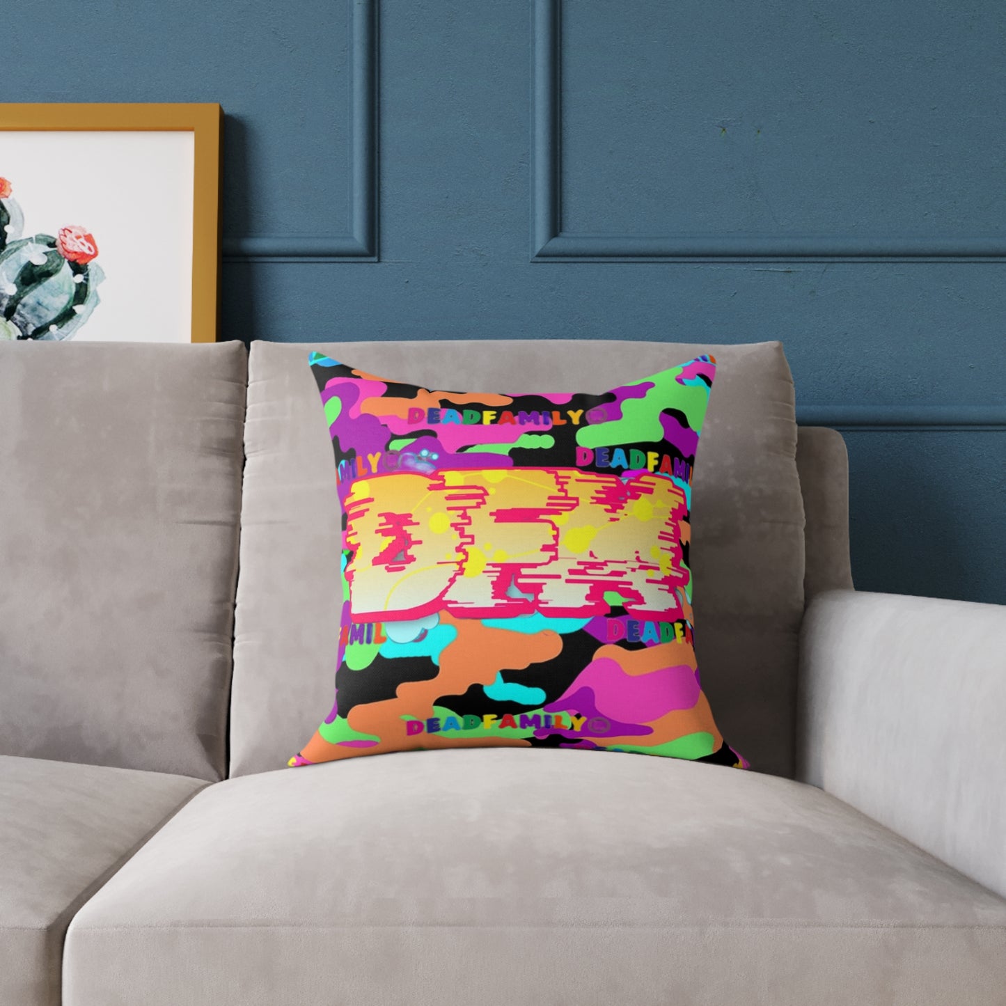 DEADfamily Camo Graff rainbow Square Poly Canvas Pillow