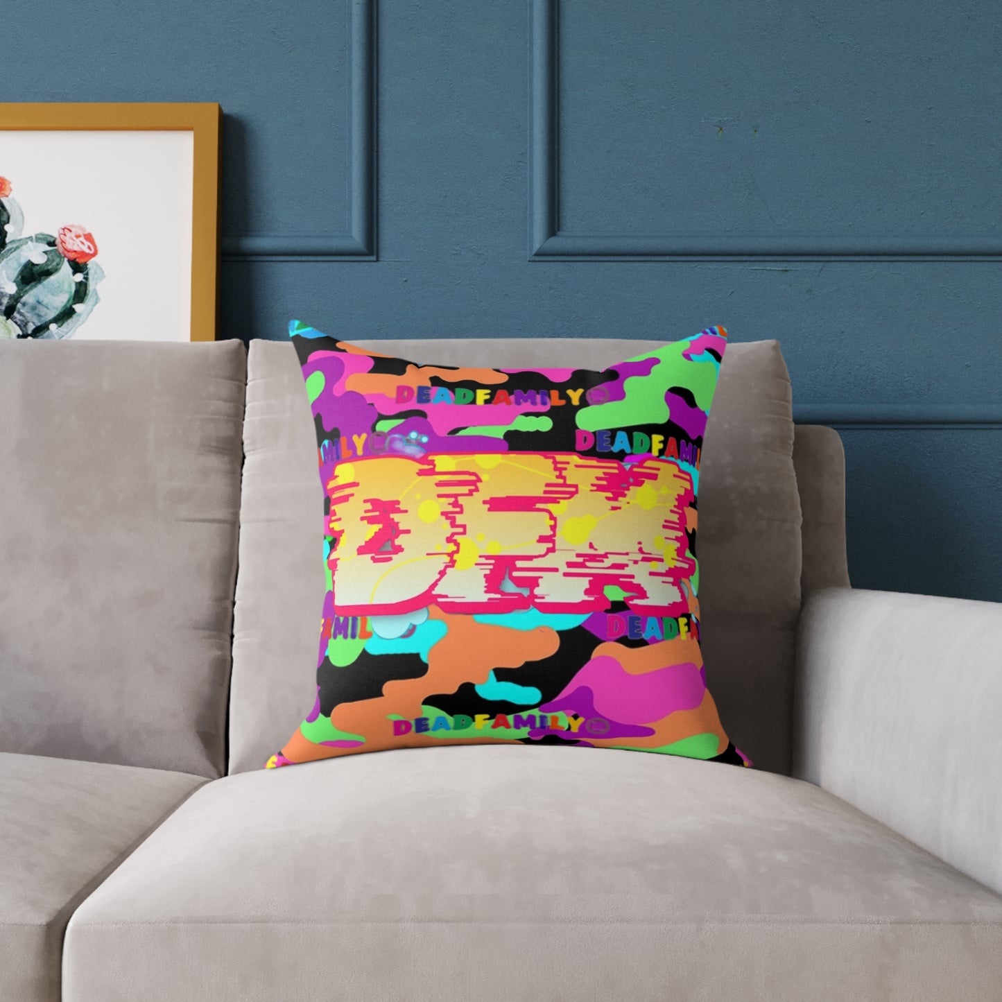 DEADfamily Camo Graff rainbow Square Poly Canvas Pillow