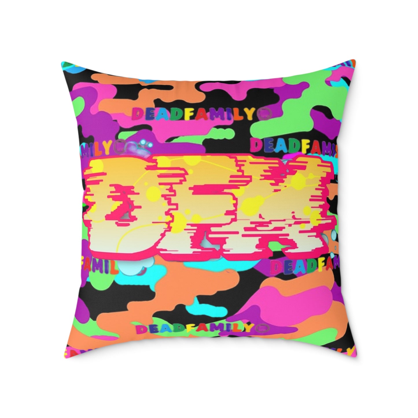 DEADfamily Camo Graff rainbow Square Poly Canvas Pillow